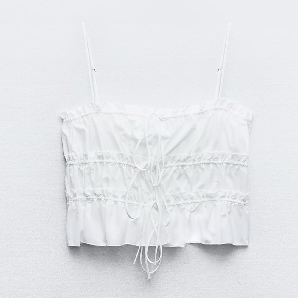 Zara tied poplin top white Medium - Picture 12 of 16